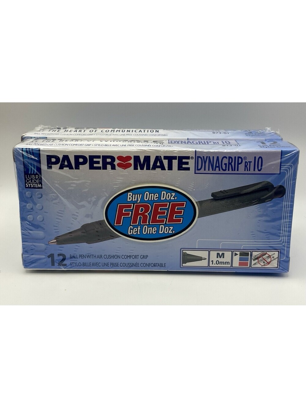 1999 Paper Mate Dynagrip Blk Ball Pen RT10 Medium Point Retract (2) 12pk 873-01